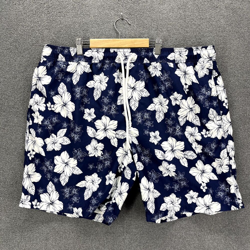 Amazon Essentials Board Swim Shorts Mens XXL Blue‎ White Floral Tropical Print